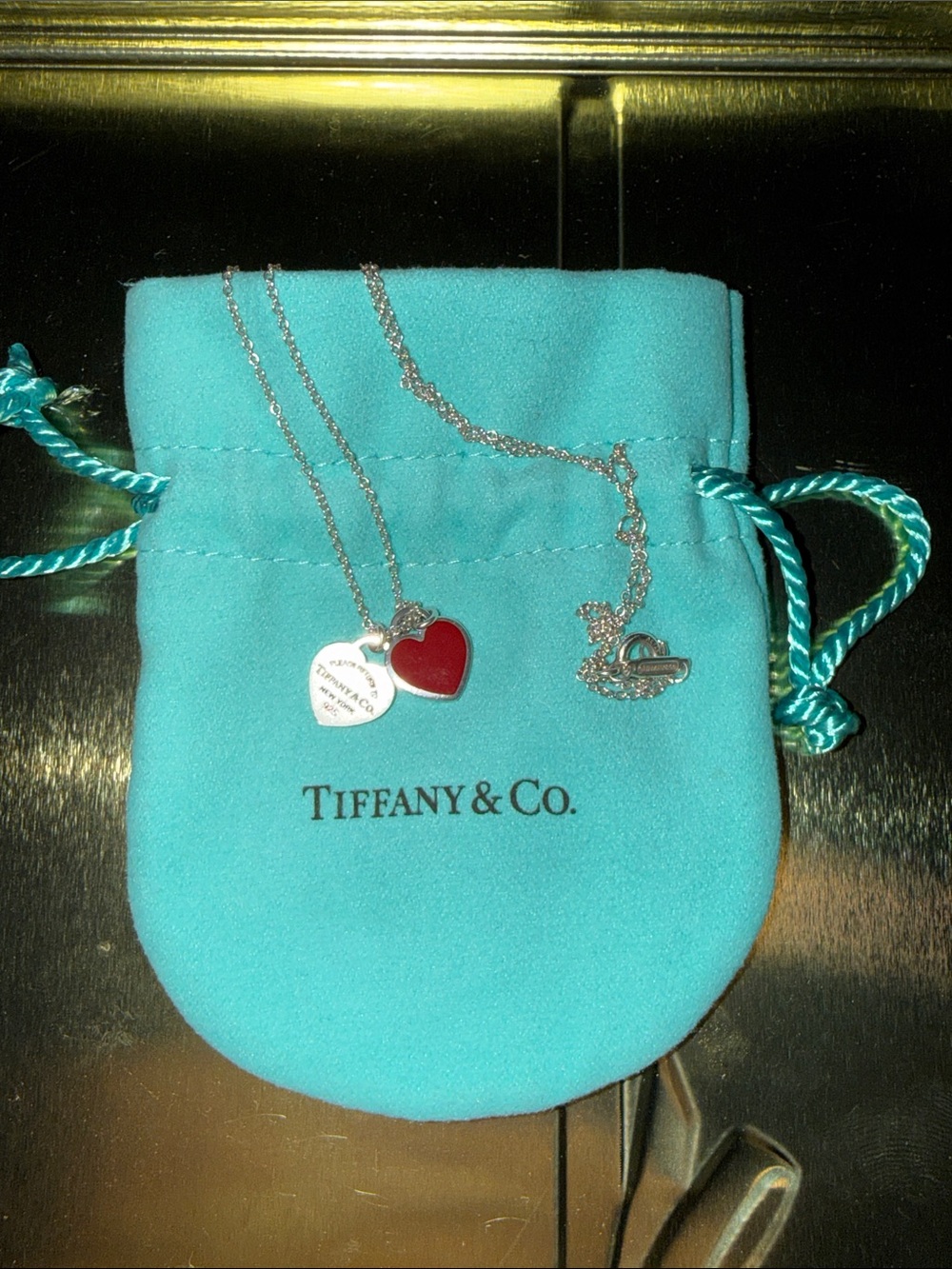 Tiffany & Co. Red Heart and Silver Tag Pendant Necklace